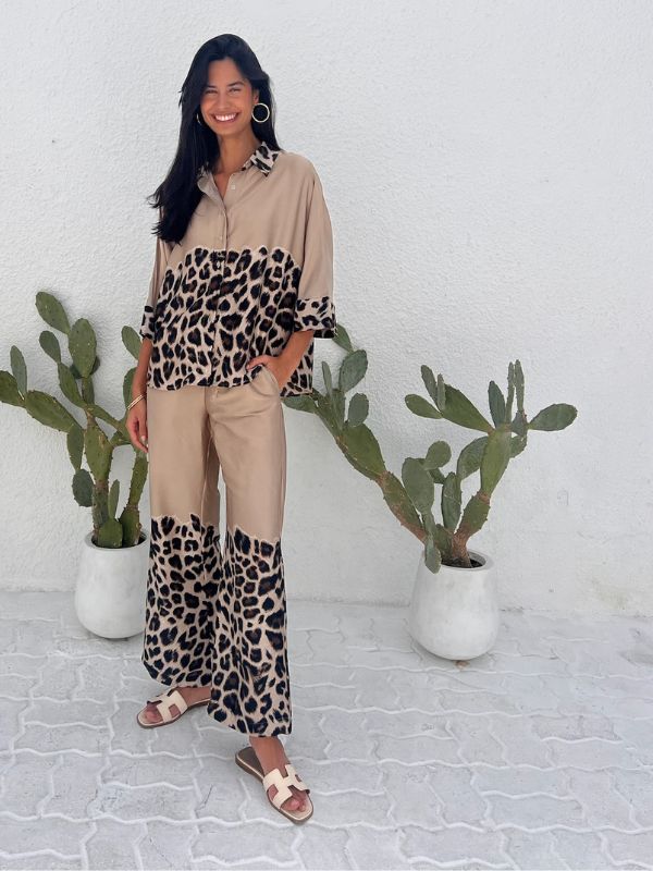 LOREN 2 PIECES SET CARAMEL-LEOPARD