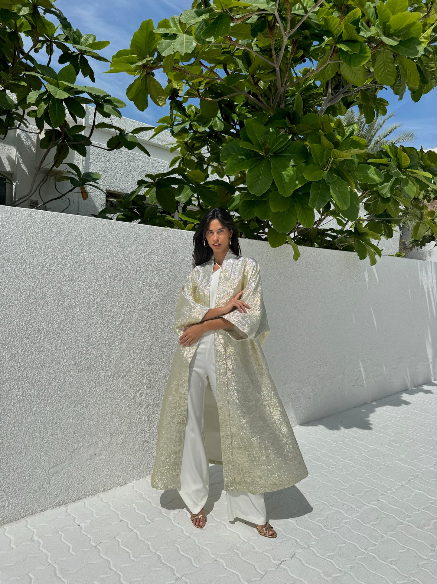 METALLIC ABAYA SILVER-GOLD