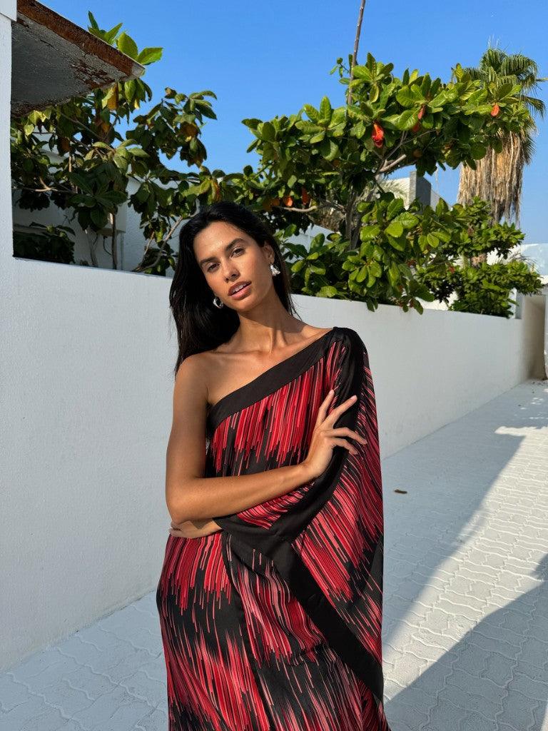 ELENA ONE SHOULDER RED & BLACK