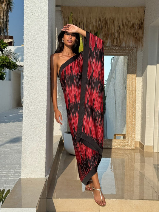 ELENA ONE SHOULDER RED & BLACK