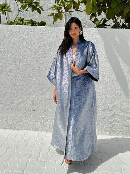 METALLIC ABAYA SILVER-BLUE