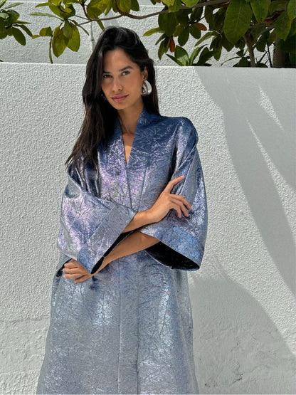 METALLIC ABAYA SILVER-BLUE