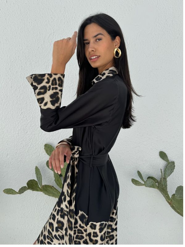 LOREN SHIRT DRESS LEOPARD-BLACK