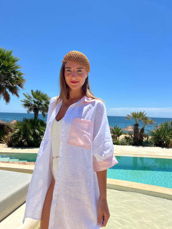 CELIA BEACH SHIRT White with Baby Pink