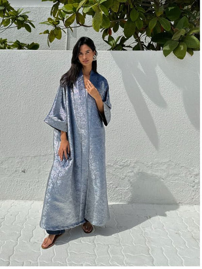 METALLIC ABAYA SILVER-BLUE