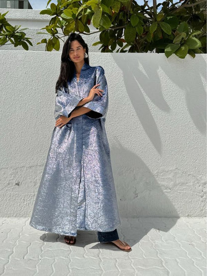 METALLIC ABAYA SILVER-BLUE