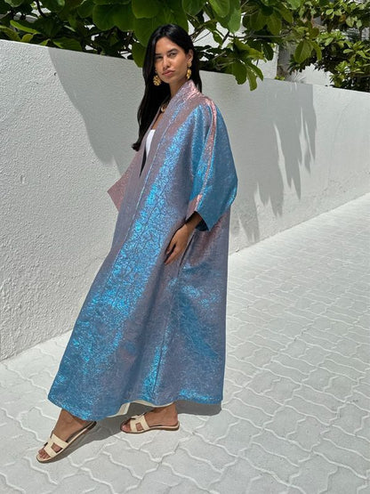 METALLIC ABAYA BABY BLUE-PINK