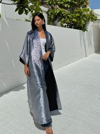 METALLIC ABAYA SILVER-BLUE