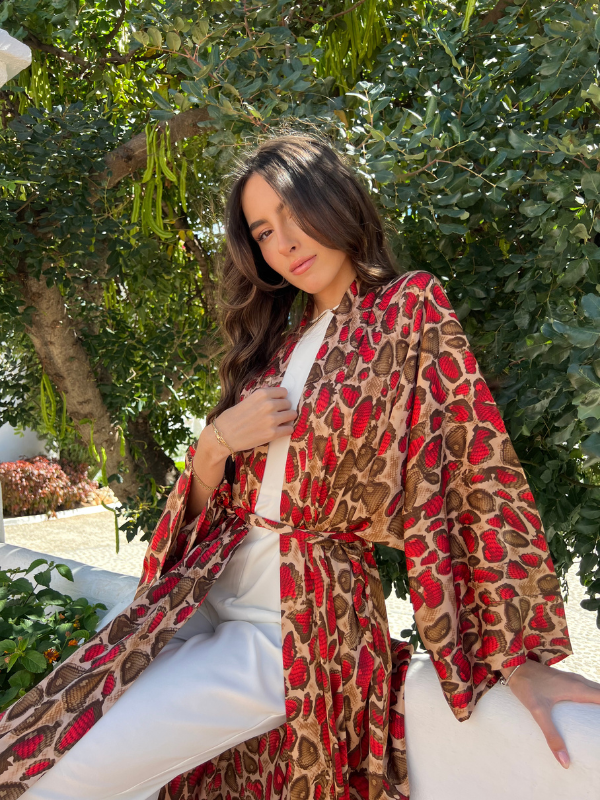 OLYMPIA KAFTAN SNAKE RED