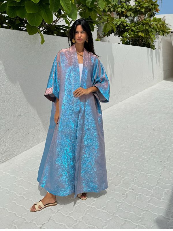 METALLIC ABAYA BABY BLUE-PINK