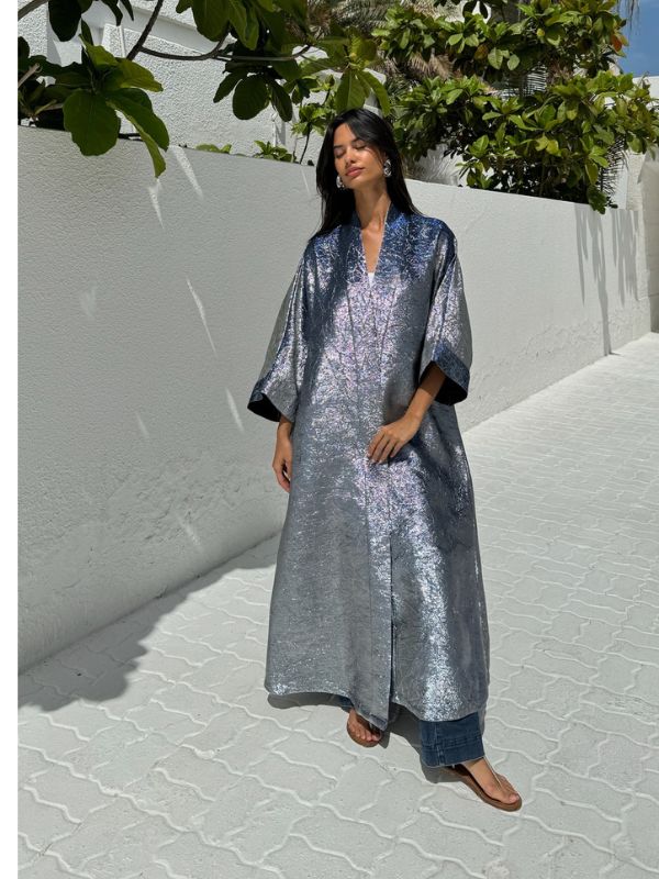 METALLIC ABAYA SILVER-BLUE