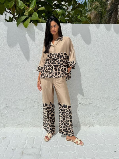 LOREN 2 PIECES SET  CARAMEL-LEOPARD