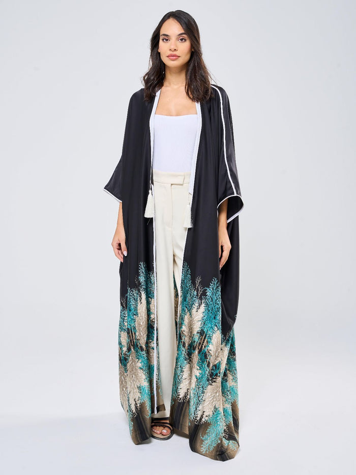 SILK TUNIC FLORAL - BLACK W/ GREEN FLORAL