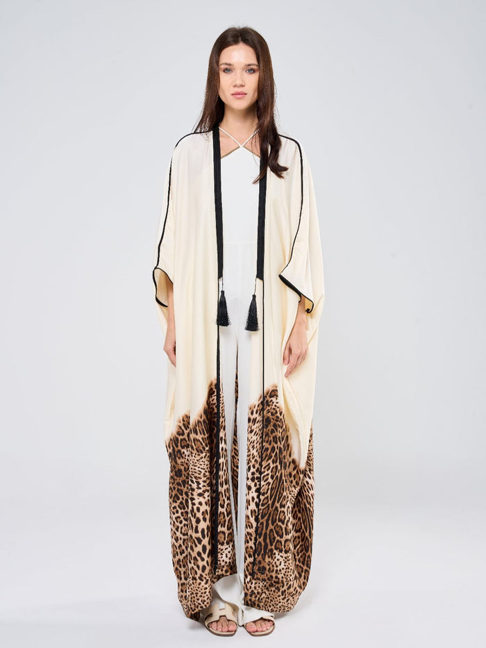 MIMI SILK TUNIC W/ LEOPARD -  CREAM NEW