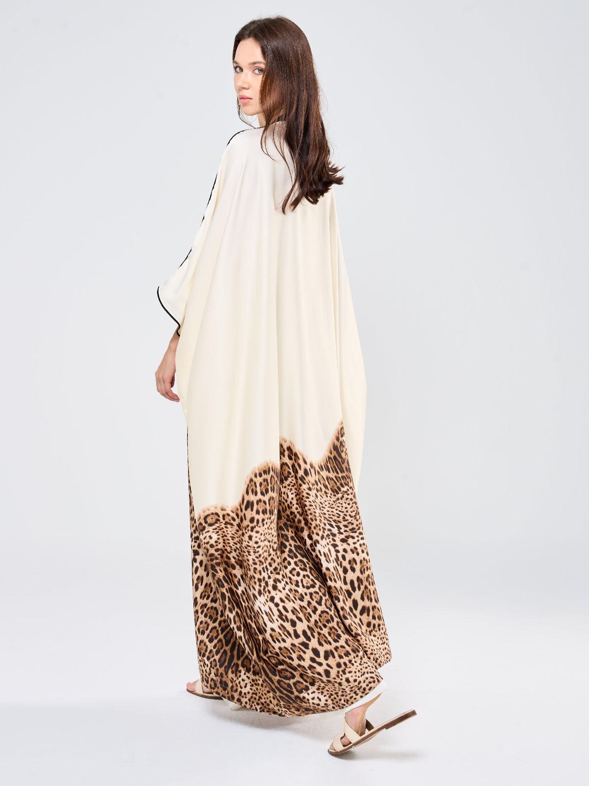 MIMI SILK TUNIC W/ LEOPARD -  CREAM NEW