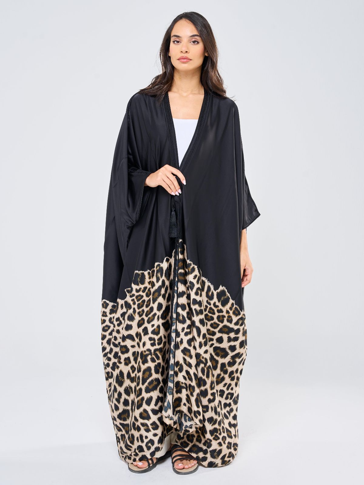 MIMI SILK TUNIC W/ LEOPARD - BLACK