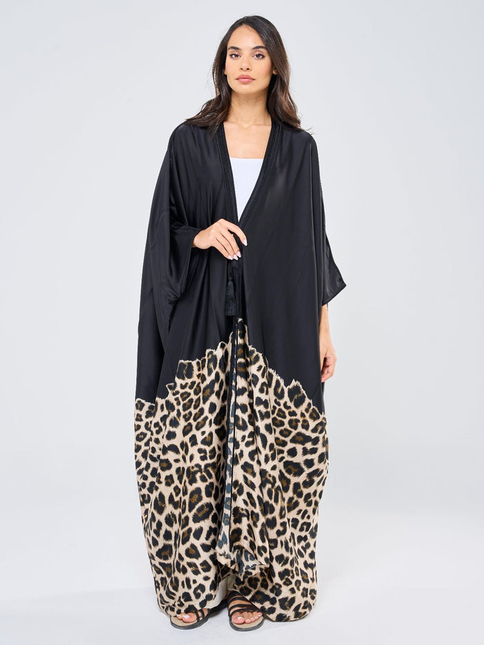 MIMI SILK TUNIC W/ LEOPARD - BLACK