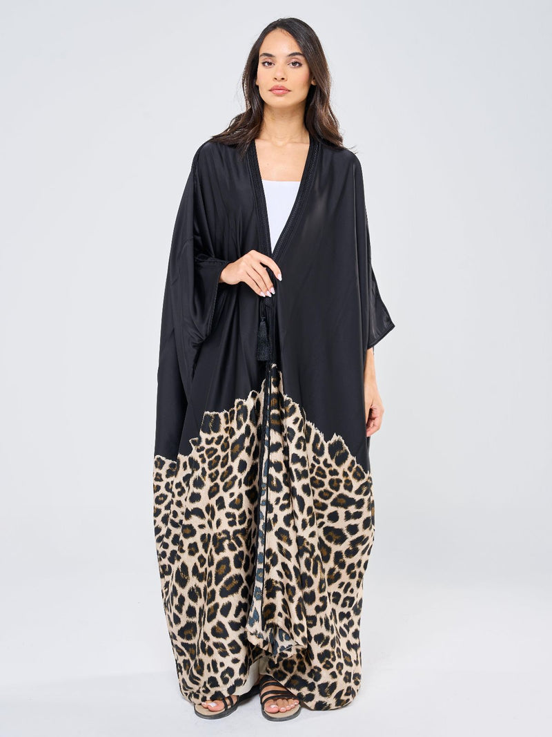 MIMI SILK TUNIC W/ LEOPARD - BLACK