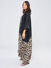 MIMI SILK TUNIC W/ LEOPARD - BLACK
