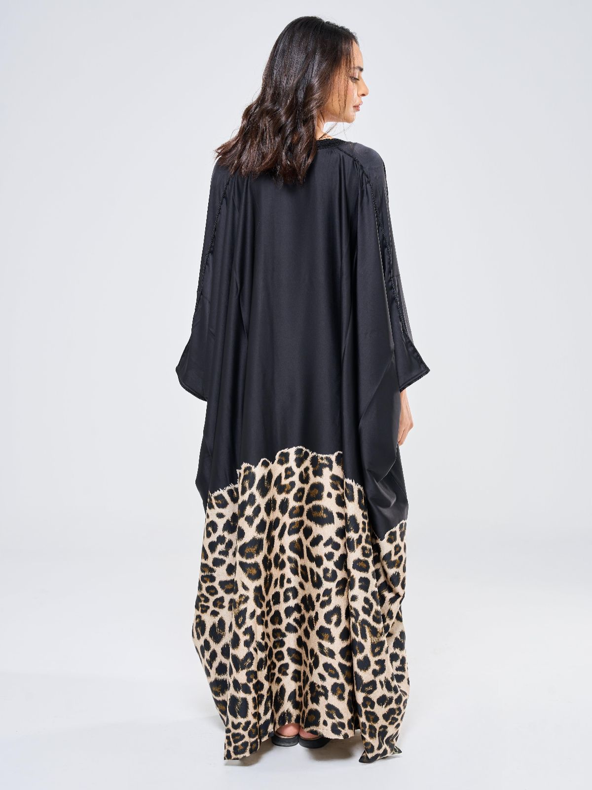 MIMI SILK TUNIC W/ LEOPARD - BLACK