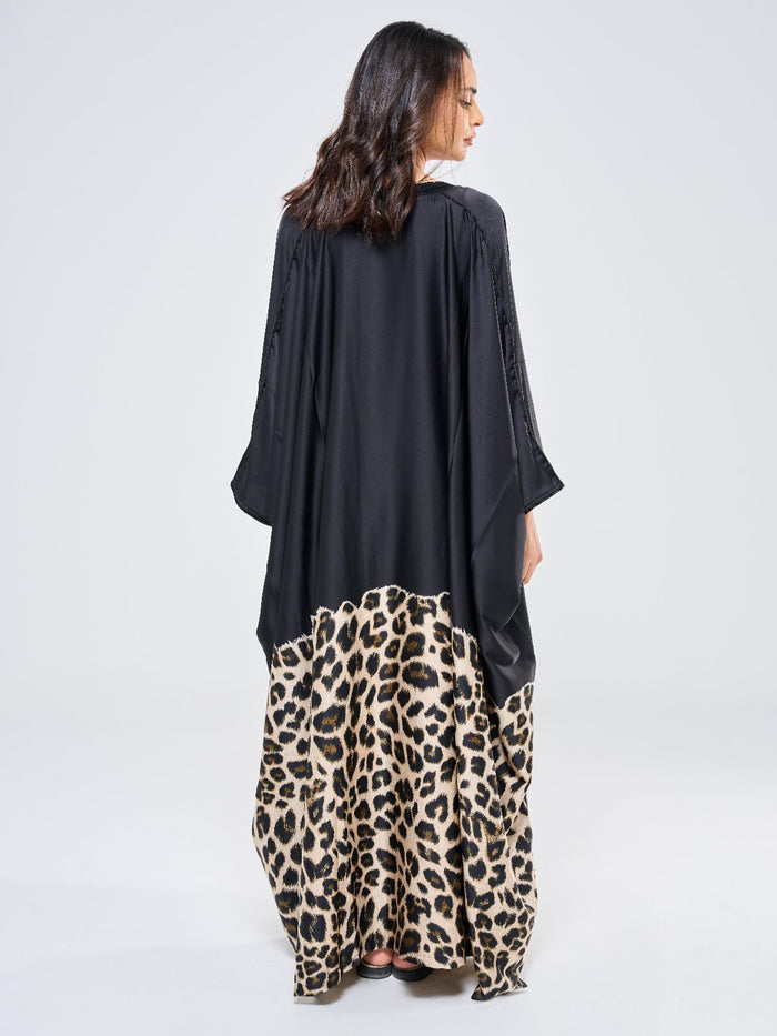 MIMI SILK TUNIC W/ LEOPARD - BLACK