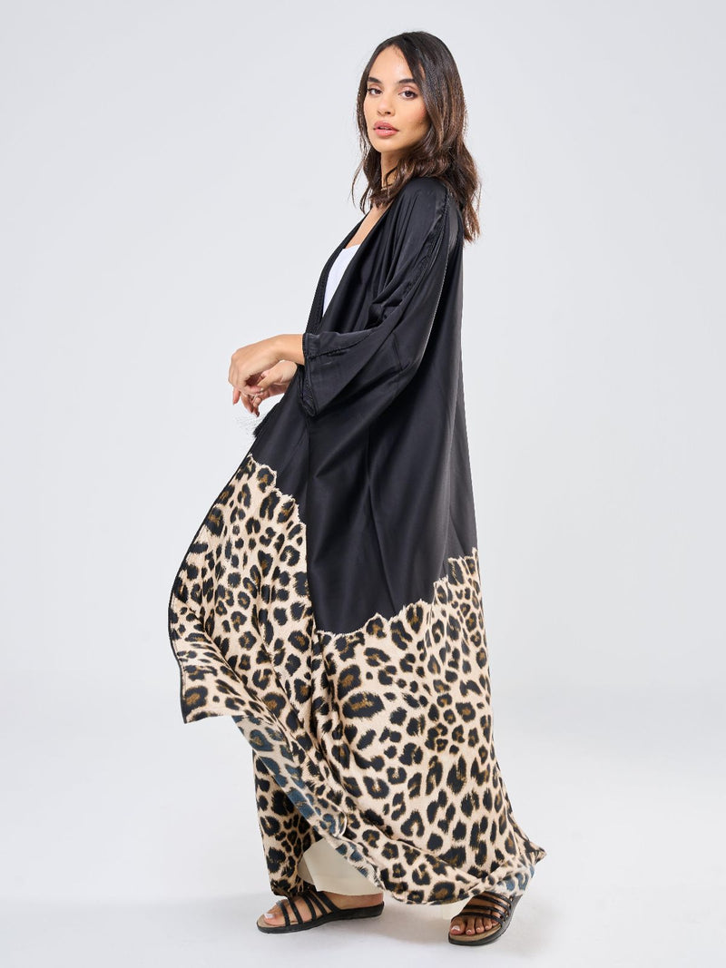 MIMI SILK TUNIC W/ LEOPARD - BLACK