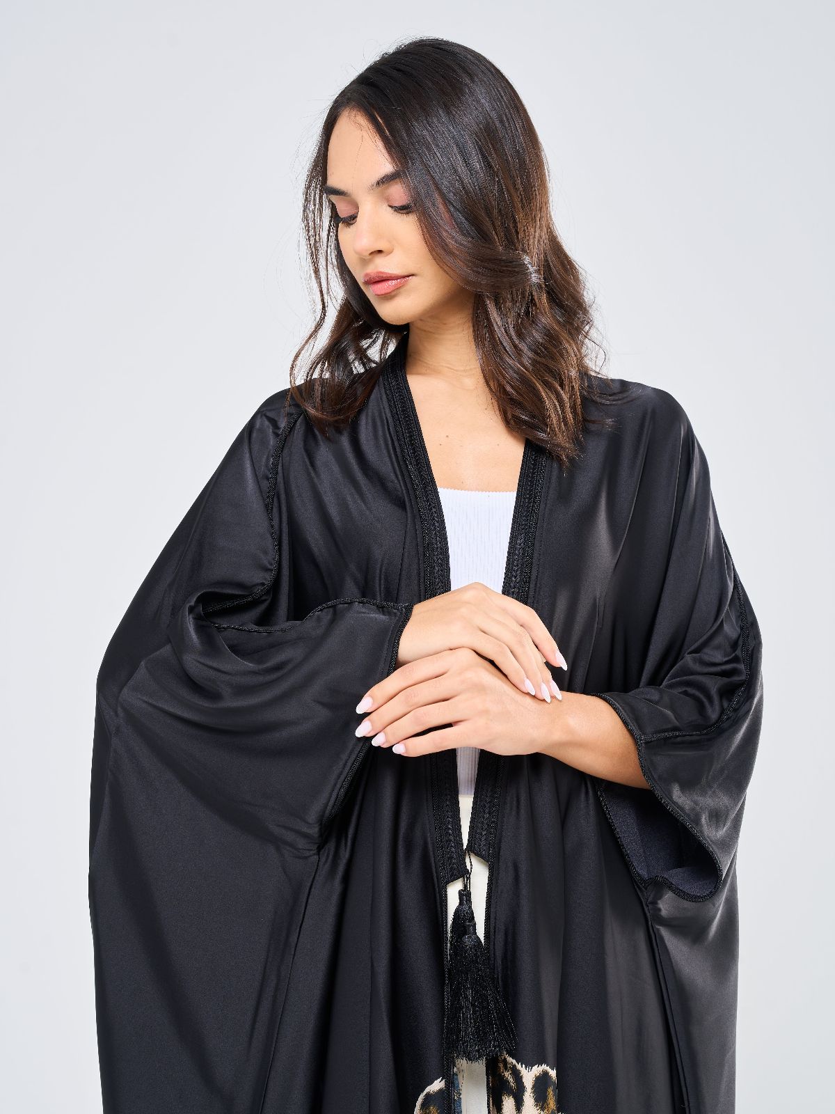 MIMI SILK TUNIC W/ LEOPARD - BLACK