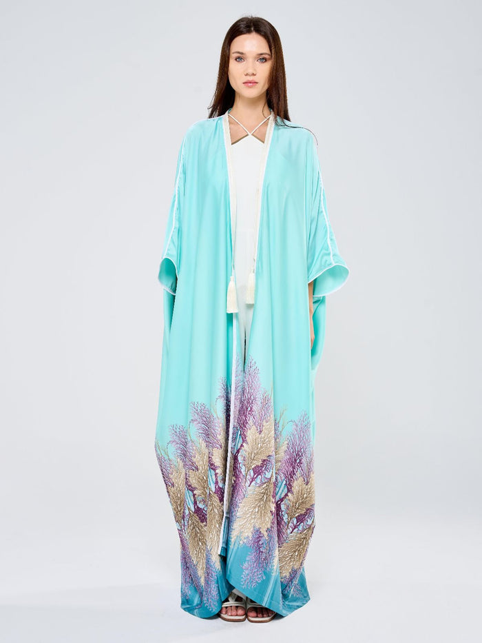 SILK TUNIC FLORAL - AQUA GREEN
