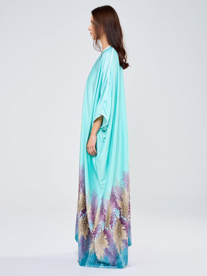 SILK TUNIC FLORAL - AQUA GREEN