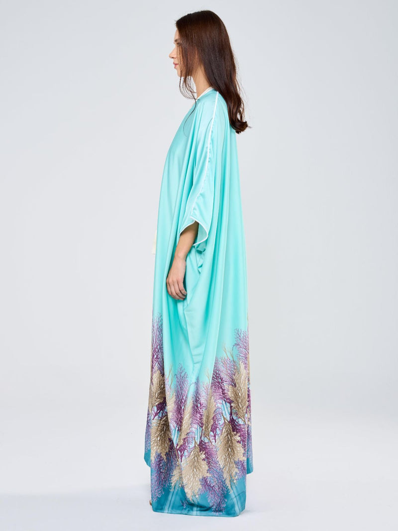 SILK TUNIC FLORAL - AQUA GREEN