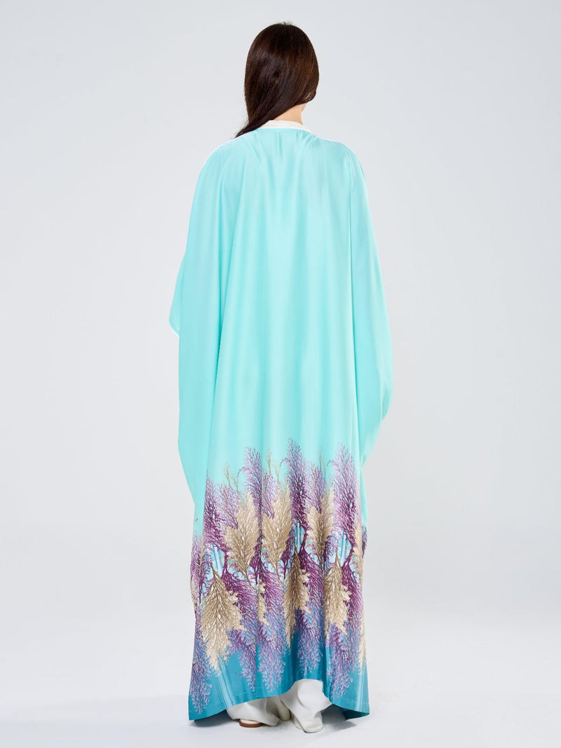 SILK TUNIC FLORAL - AQUA GREEN