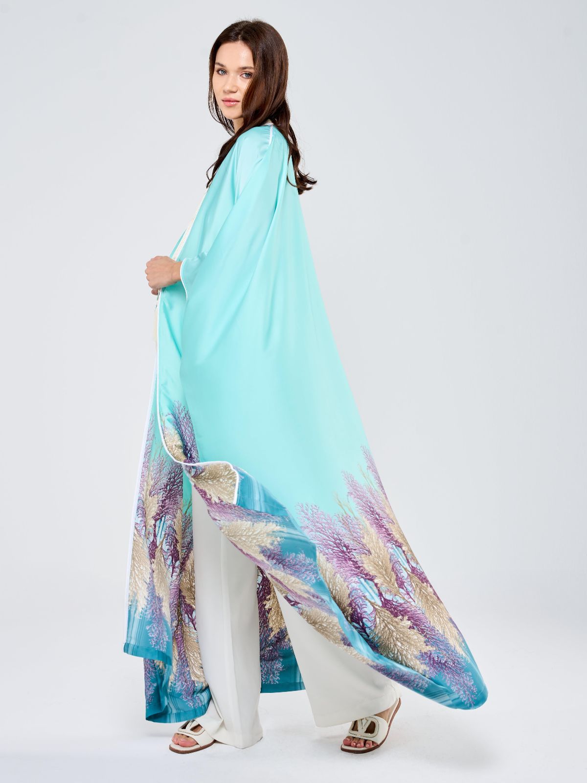 SILK TUNIC FLORAL - AQUA GREEN