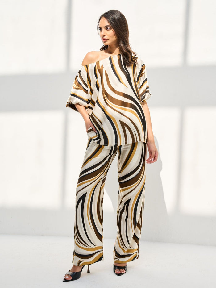 VERA SET ONE SHOULDER (BLOUSE W/ TROUSERS) - CARAMEL