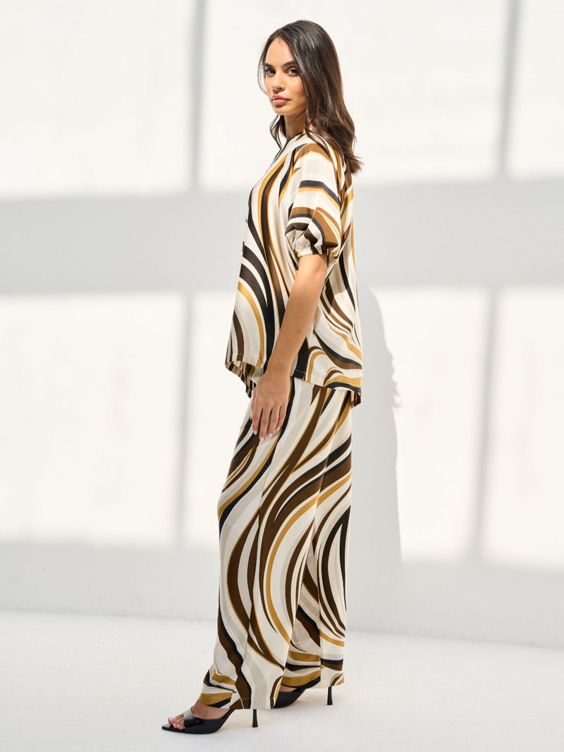 VERA SET ONE SHOULDER (BLOUSE W/ TROUSERS) - CARAMEL