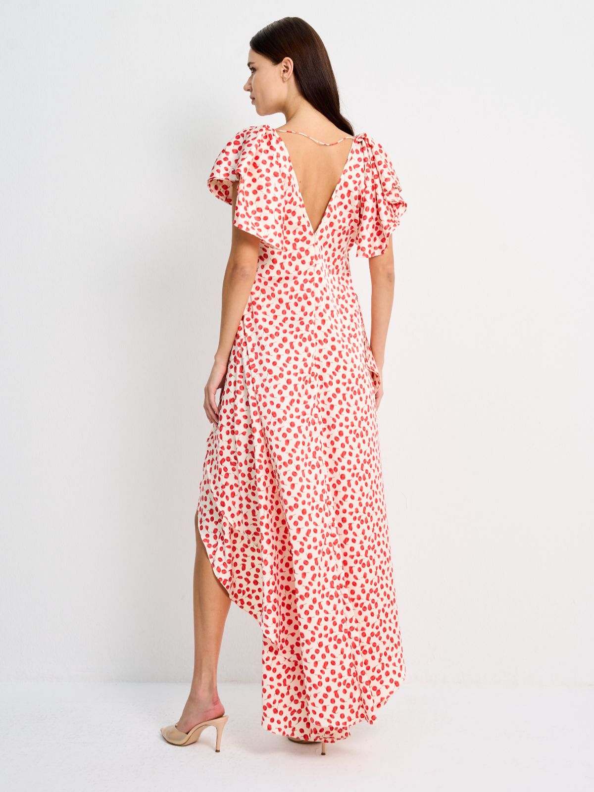 DORITA DRESS - PRINTED RED FLOWERS ON CREAM