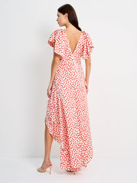 DORITA DRESS - PRINTED RED FLOWERS ON CREAM