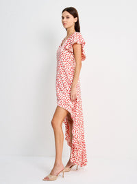 DORITA DRESS - PRINTED RED FLOWERS ON CREAM