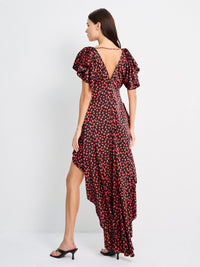 DORITA DRESS - PRINTED RED FLOWERS ON  BLACK