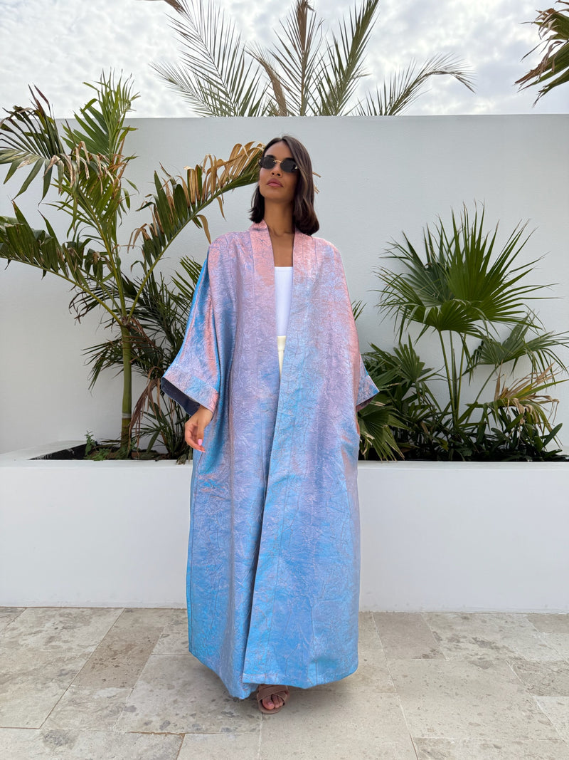 METALLIC ABAYA BABY BLUE-PINK