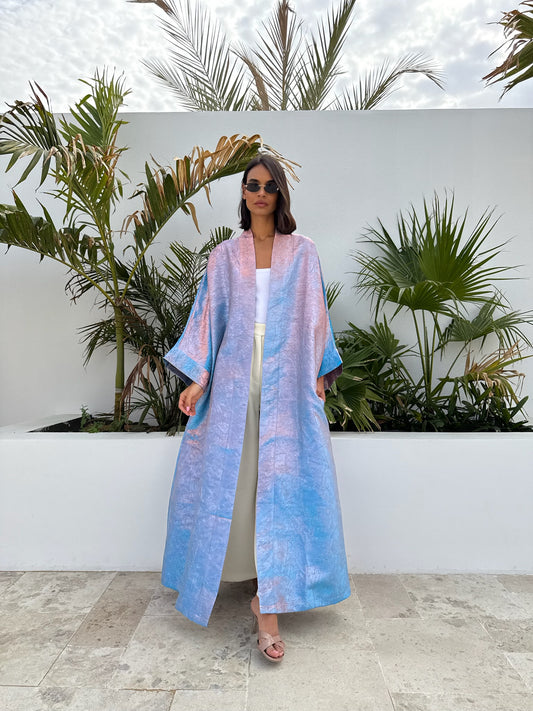 METALLIC ABAYA BABY BLUE-PINK