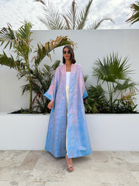 METALLIC ABAYA BABY BLUE-PINK