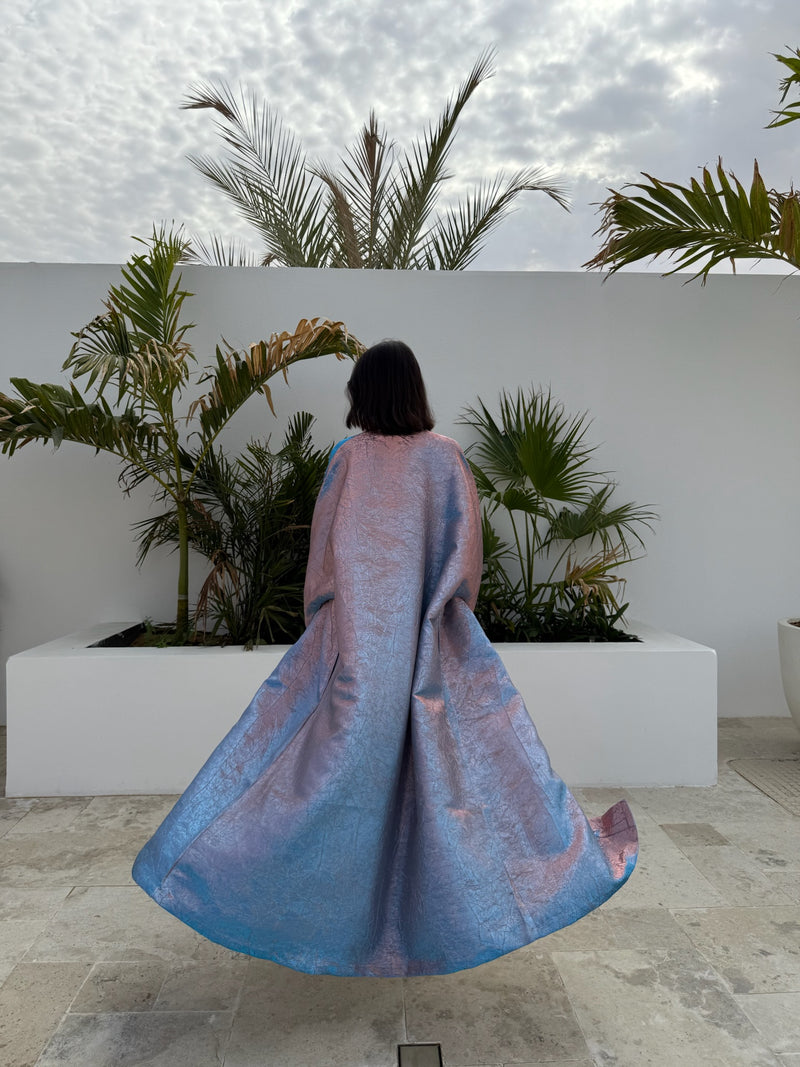 METALLIC ABAYA BABY BLUE-PINK