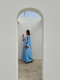 METALLIC ABAYA BABY BLUE-PINK