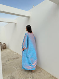 METALLIC ABAYA BABY BLUE-PINK