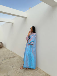 METALLIC ABAYA BABY BLUE-PINK