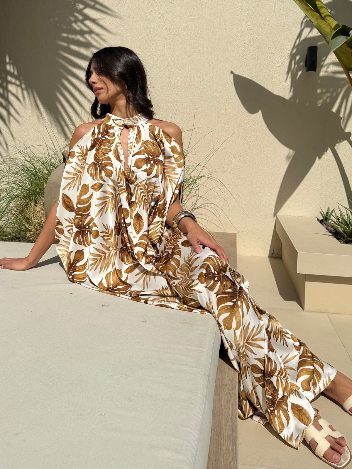 BEA SILK KAFTAN - Cream & Gold
