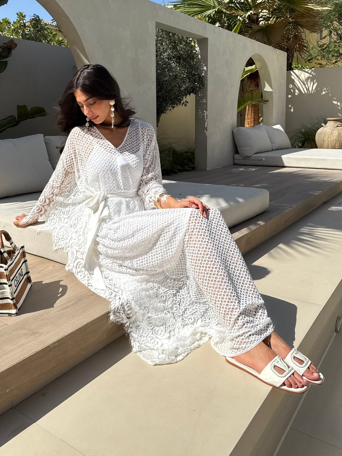 GALA LACE Kaftan White