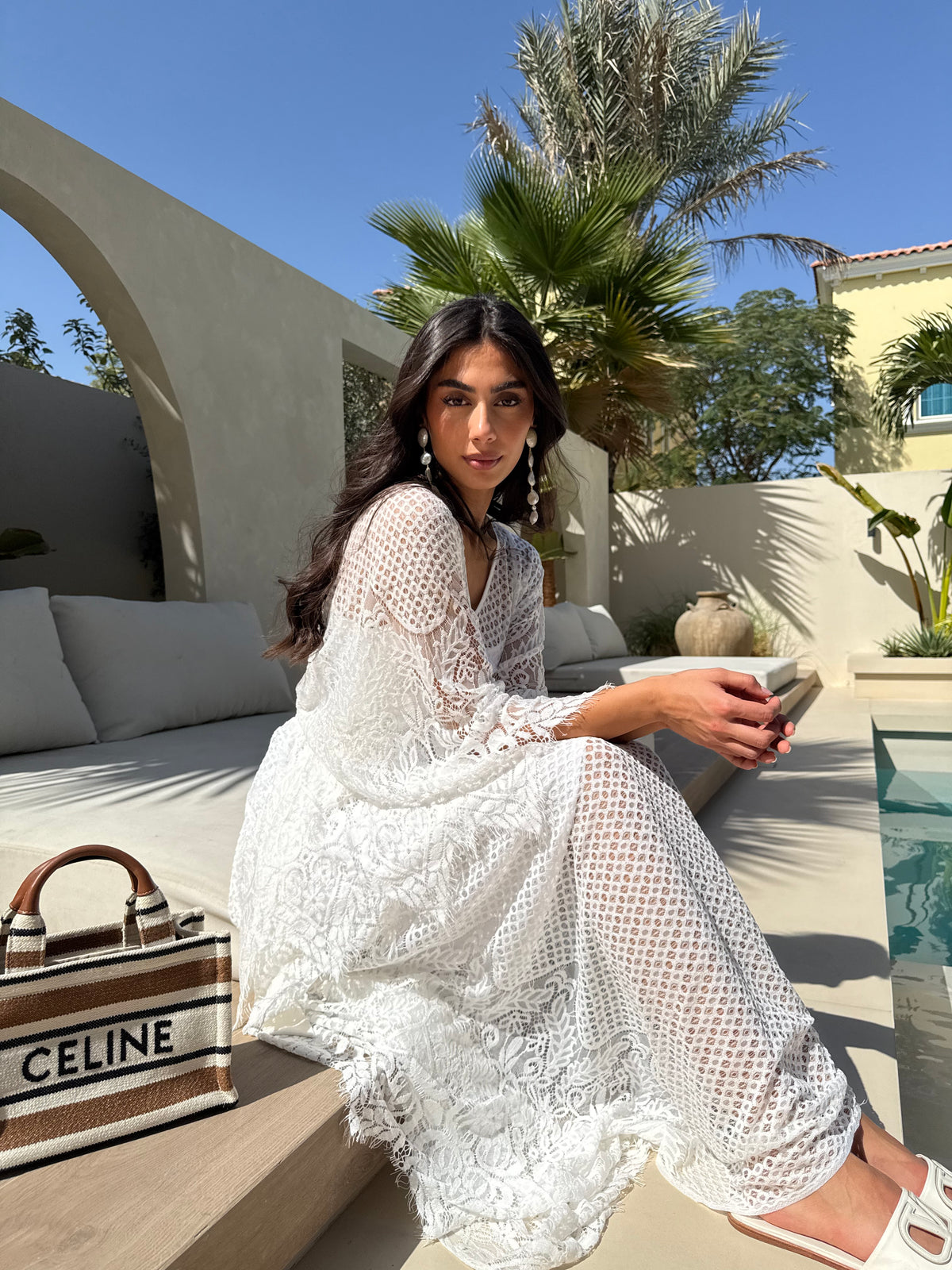 GALA LACE Kaftan White