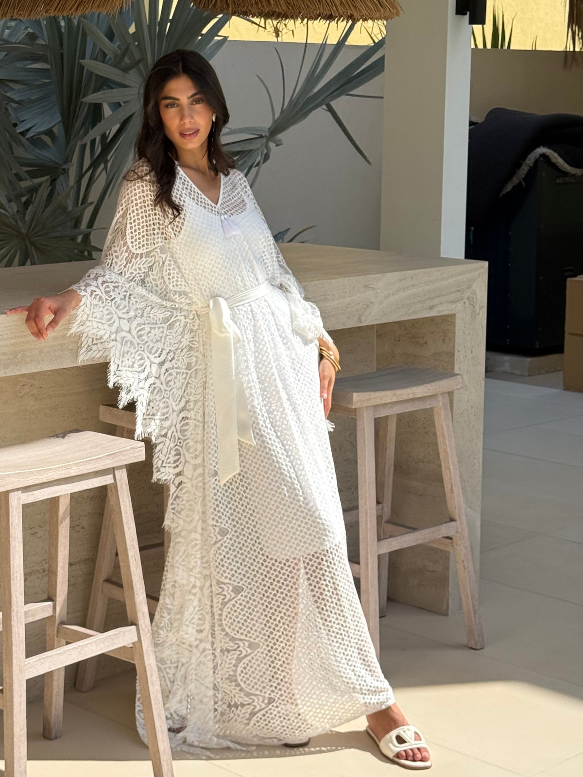 GALA LACE Kaftan White