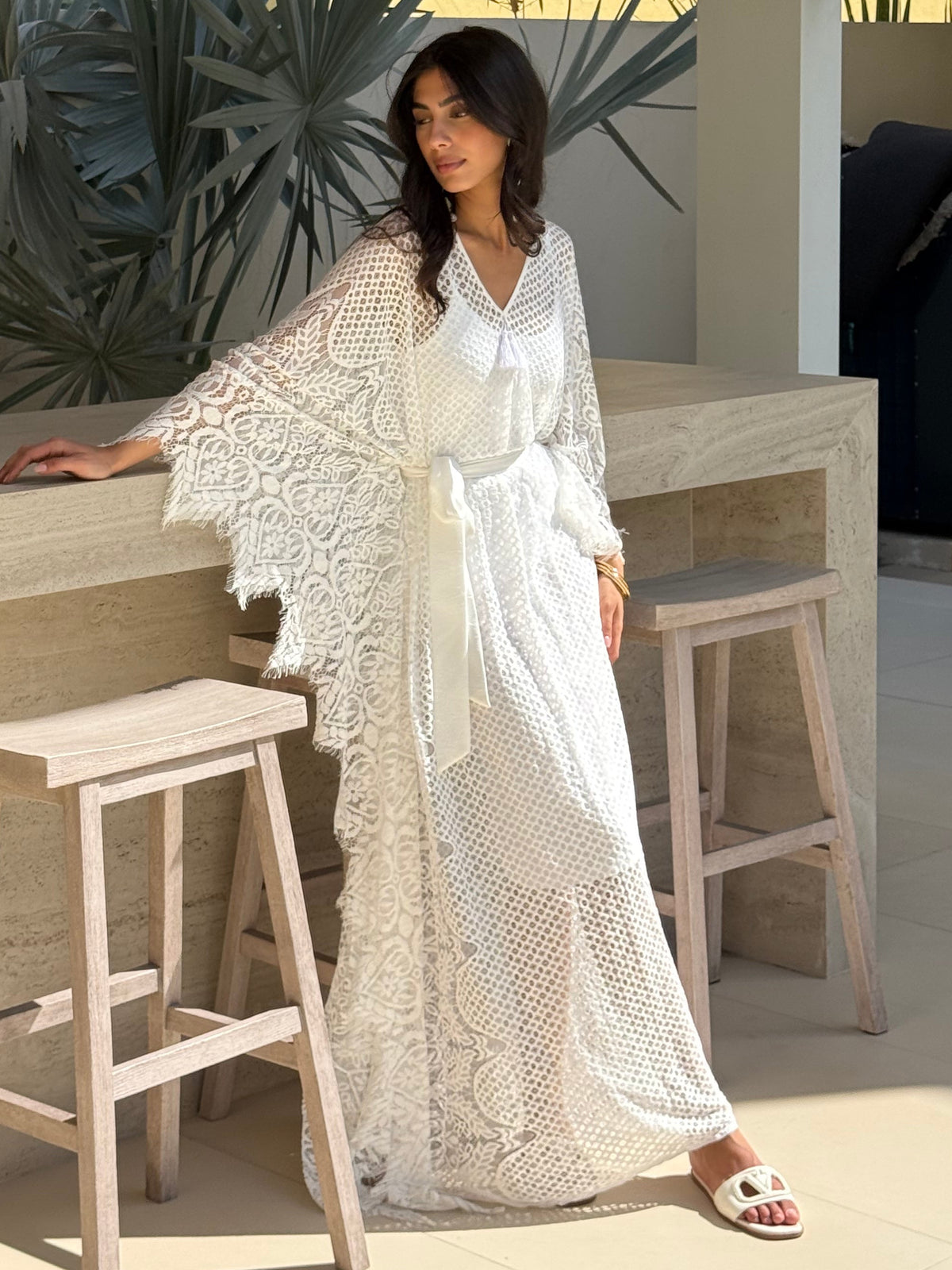GALA LACE Kaftan White